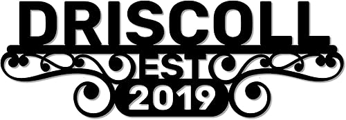 POEM Studio Letrero de pared de metal personalizado con apellido y fecha de boda, 3 tamaños, 13 colores, 20 pulgadas, negro, para interiores y