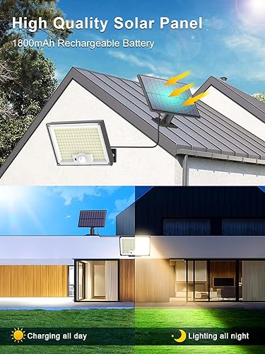 Miniatura 6 de Gusicil Luces solares para exteriores, impermeables, IP65, 172 LED, 9000 K, 3 modos, luz solar dividida con sensor de movimiento al aire libre con