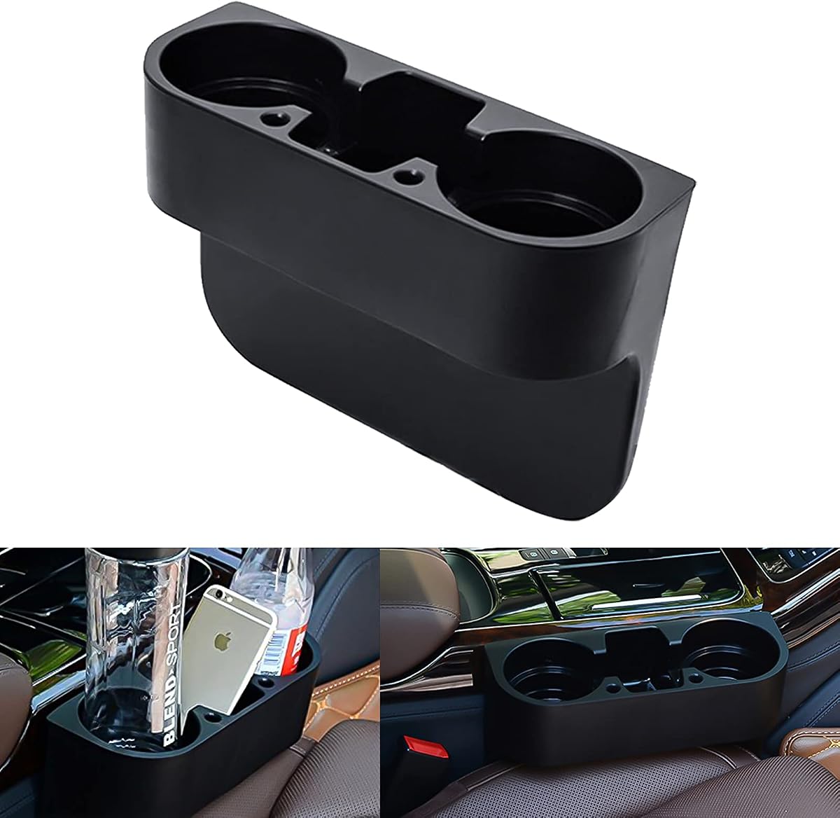 x xotic tech Black Console Side Pocket Organizer, Car Seat Catcher w/Cup Holder Accessories Storage Drinks, Key, Wallet, Phone, Sunglasses, etc