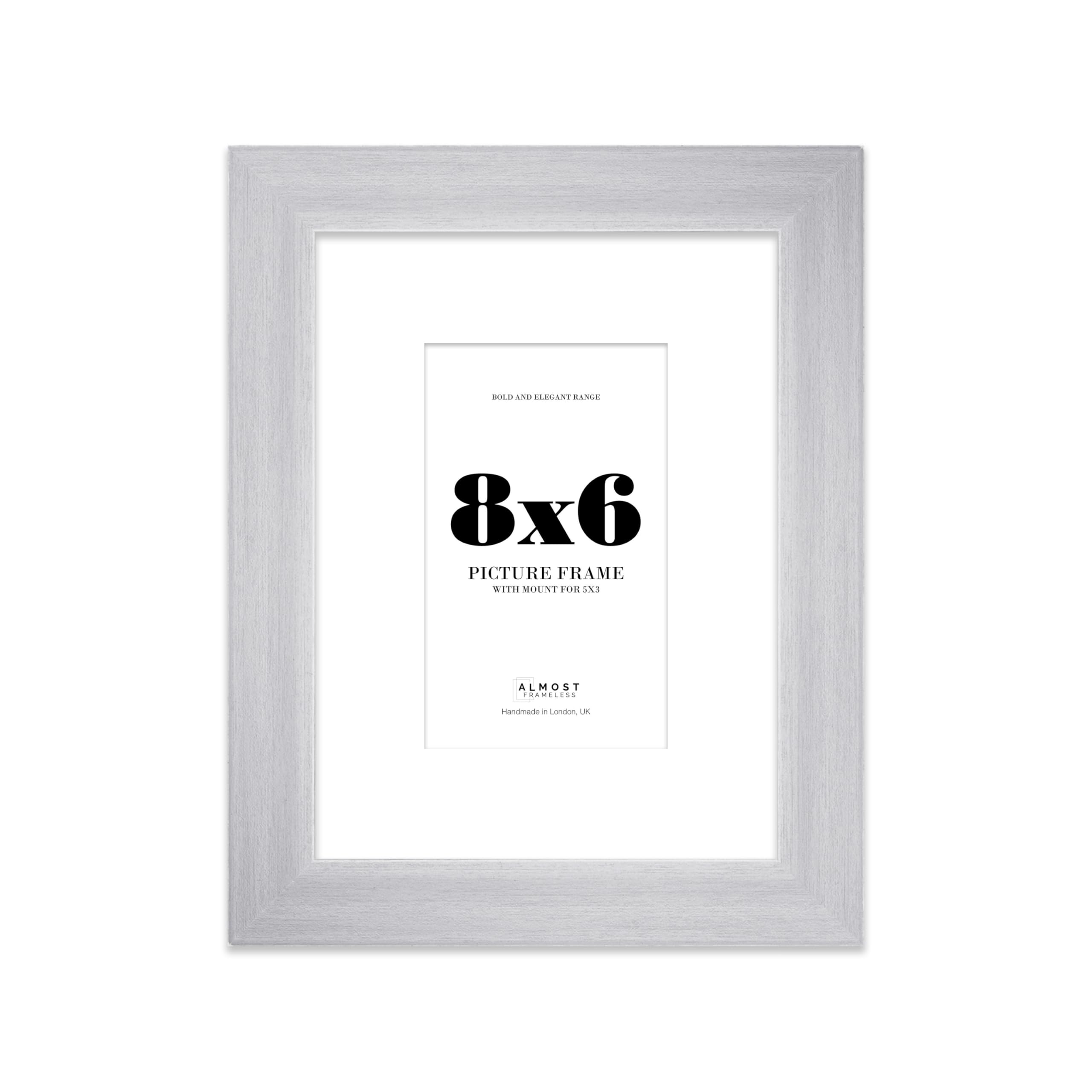 8x6" Silver Frame With Mount for 5x3" Pictures 28mm Edge Portrait and Landscape Display with Wall Hooks and Kickstand, 1 Pack