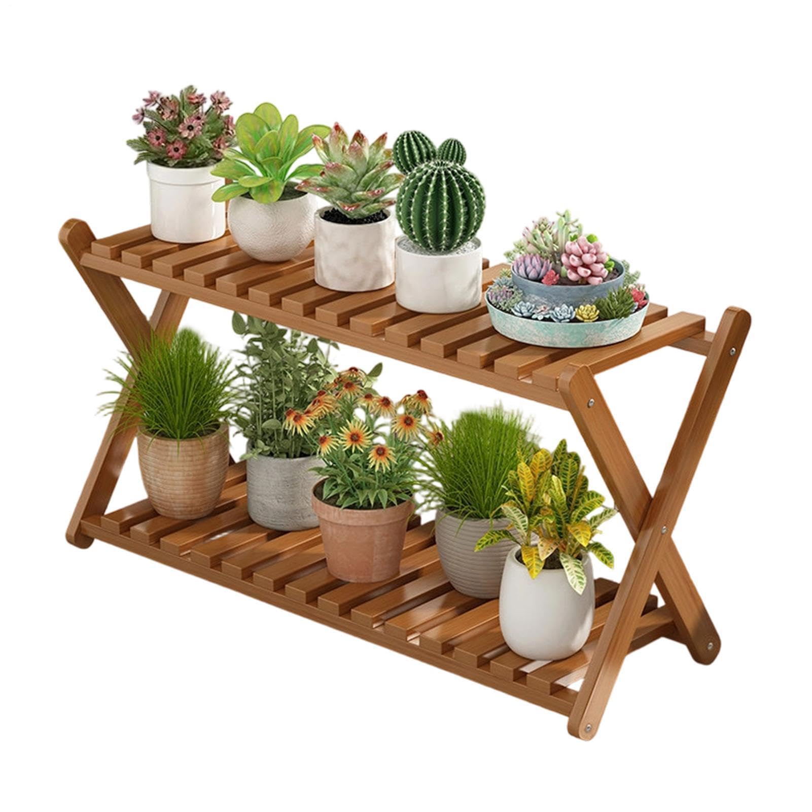 Étagère pour pots de fleurs à 2 niveaux en bois pour sublimer votre salon ou balcon