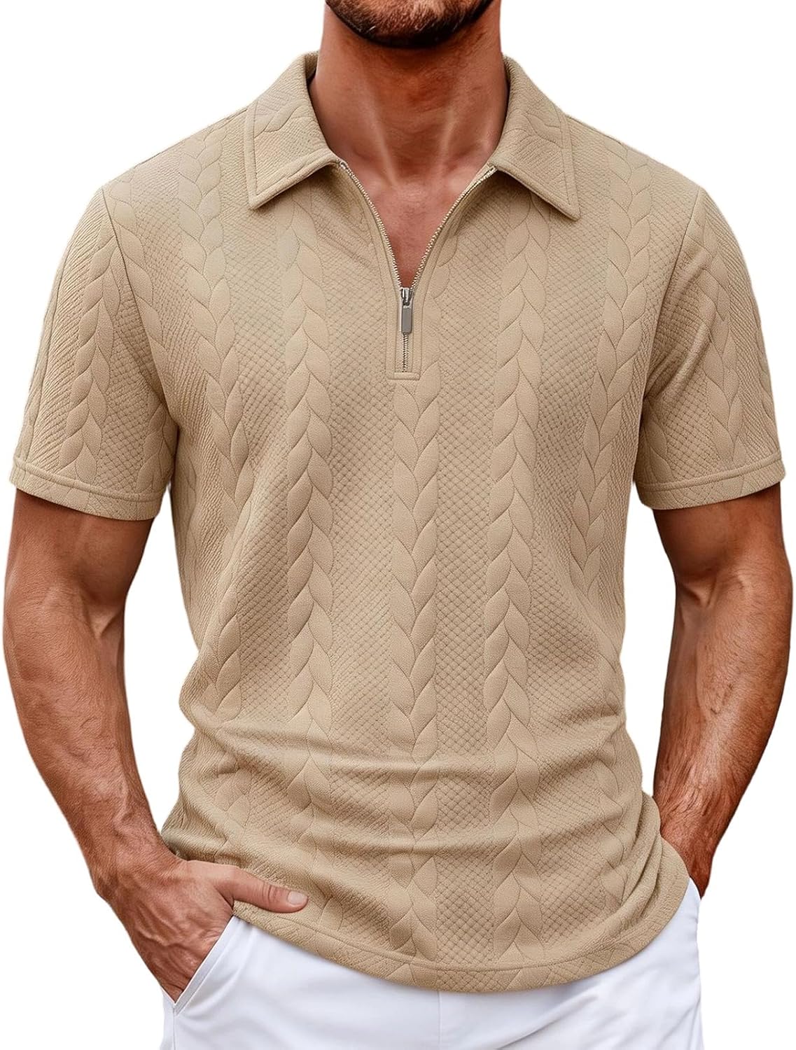 Ymosrh Men's Summer Polo Shirt Short Sleeve Quarter Zip Classic Tennis Work Collar Shirts, S-3XL
