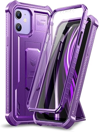 Dexnor for iPhone 12 Case & for iPhone 12 Pro Case, [Built in Screen Protector and Kickstand] Heavy Duty Military Grade Protection Shockproof Protective Cover for iPhone 12, 6.1 inch Purple