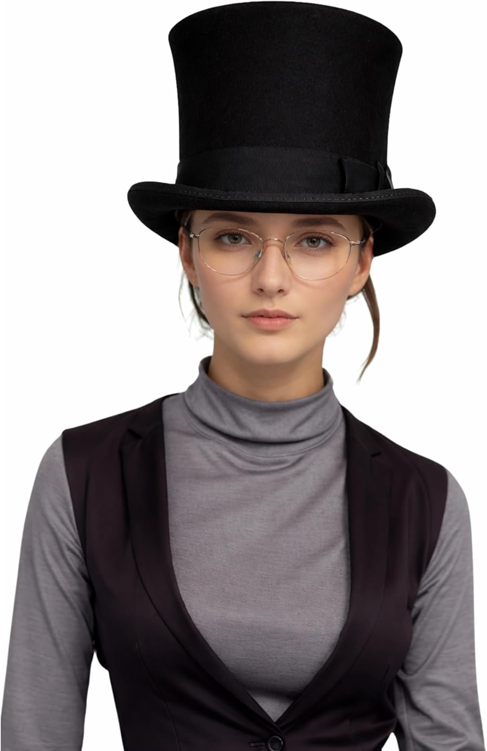 Wool Felt Victoria Top Hats for Men and Women - Tot Hat with Classic Hat Band - Western Style Top Hat for Outdoor Adventures
