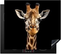 KitchenYeah© Protege Plaque Induction 60x52 cm Decoration Cuisine Tapis de Protection Pour Plan De Travail Cuisson Protégé Animaux - Girafe - Portrait - Noir