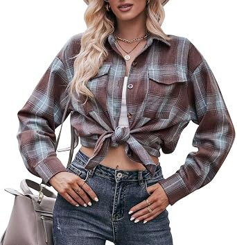 Ladies Casual Fashion Loose Plaid Shirt