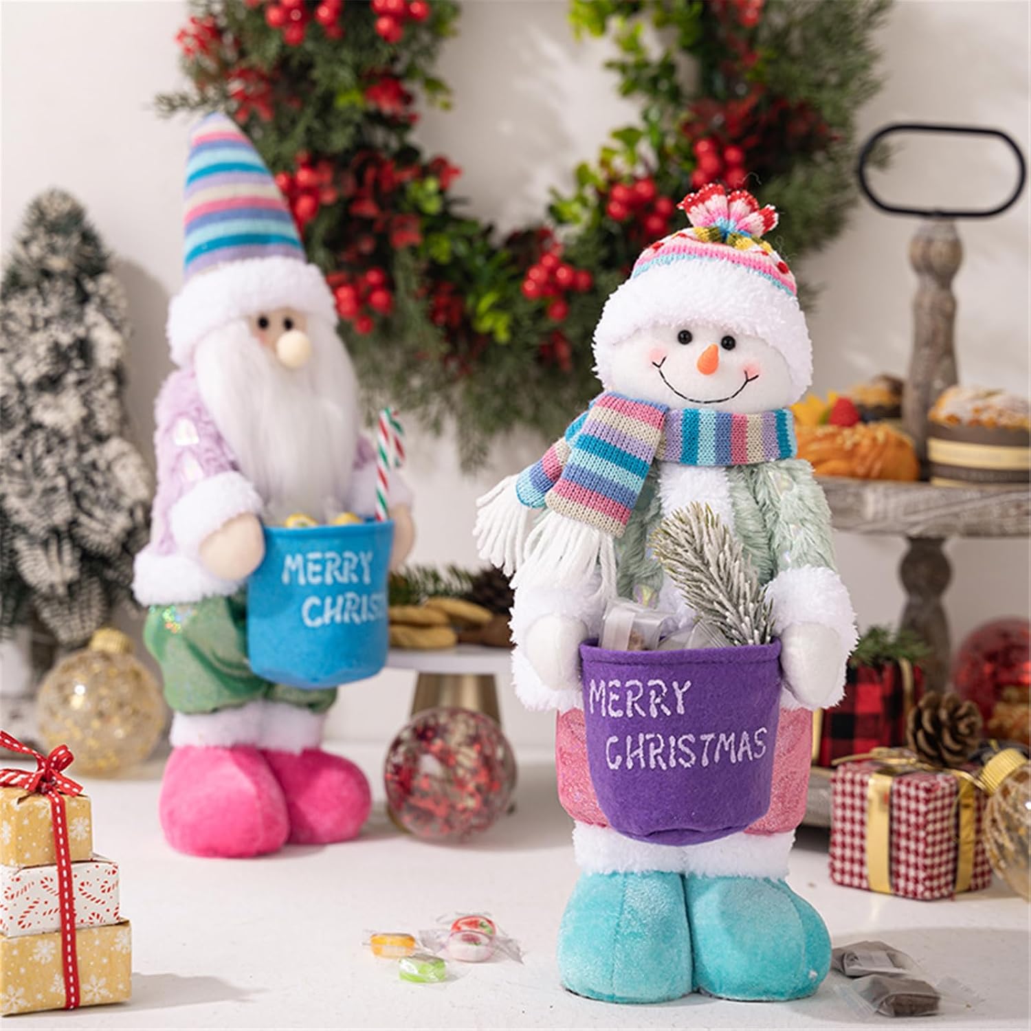 Decorative Ornament Standing Santa/Snowman Christmas Dolls with Storage Container Festival Home Decoration Accessory