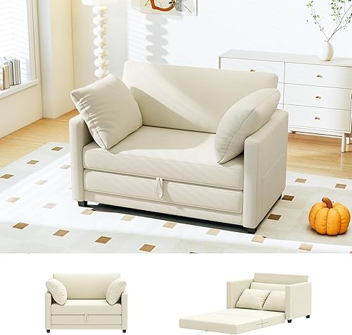 Miniatura 9 de Sofá cama convertible de 51 pulgadas, sofá cama plegable 2 en 1, sofá biplaza para espacios pequeños, con 2 cojines, para apartamento, sala de estar