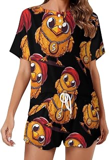 Fried Chicken Dollar Womens Pajama Set Short Sleeve Tops Casual Pajamas Sleepwear Lounge Set for Home