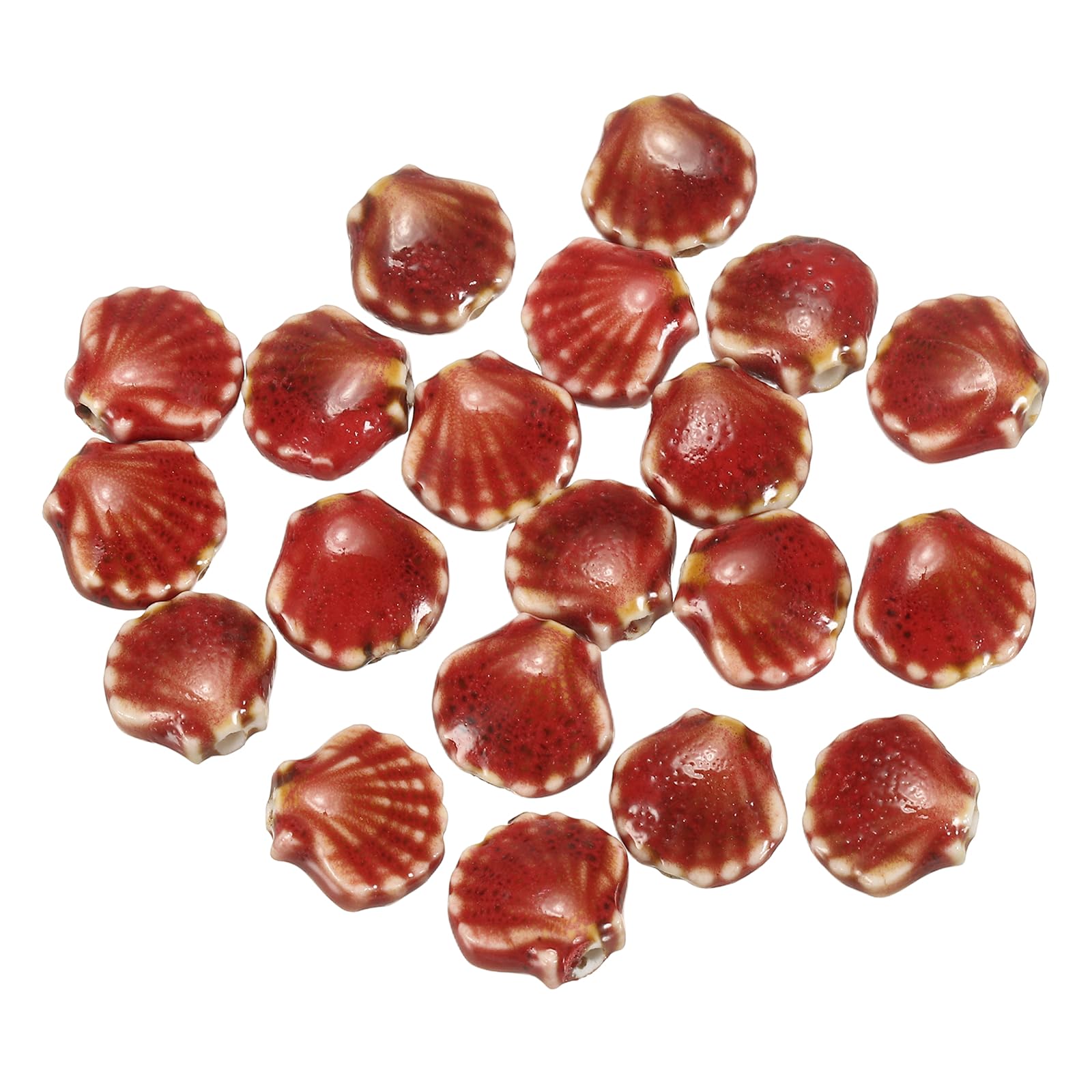 sourcing map 20 Pcs Ceramic Shell Beads, 11mm Ocean Theme Spacer Bead Porcelain Seashell Spacer for Jewelry Making DIY Bracelets Earring Necklace Keychain Crafts, Red