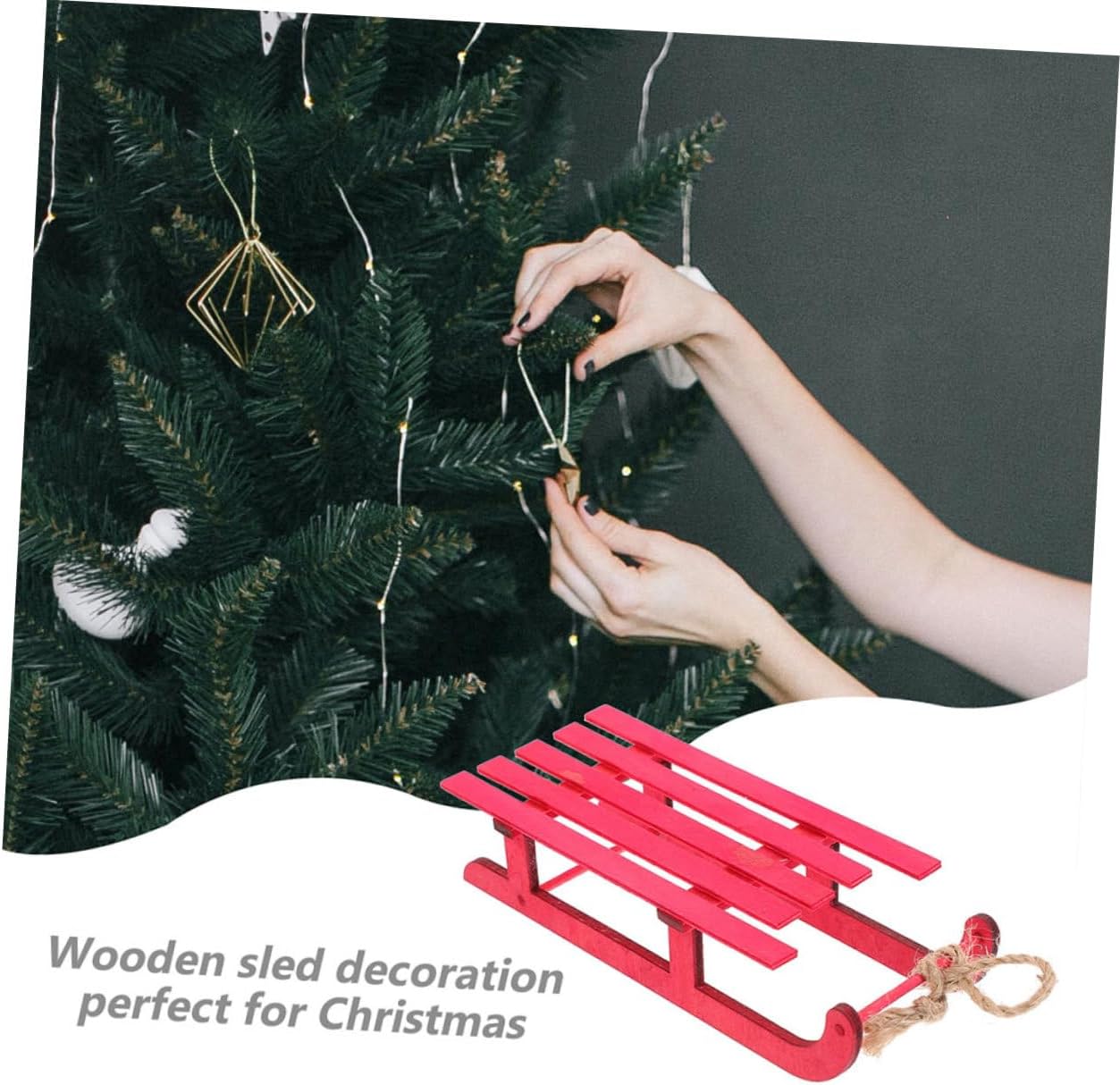 2pcs Wooden Christmas Sled Ornament, Vintage Red Xmas Hanging Pendant