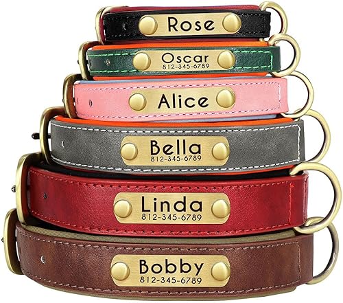 Miniatura 2 de Collar de cuero personalizado para perro, collar de cuero profundamente grabado para perros y gatos pequeños, medianos, grandes, XL, collar
