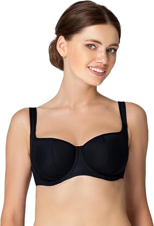 Rosme Womens Unlined Balconette Bra Push Up Effect Underwire Plus Size Smooth Breathable Simplex Fabric Square Neck Bra