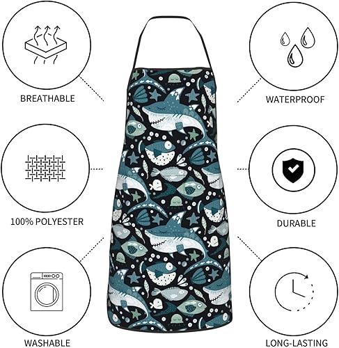 Miniatura 6 de GLOVET Delantales de cocina divertidos de tiburón para mujeres con bolsillos, delantal divertido para mujer, delantal impermeable lindo para