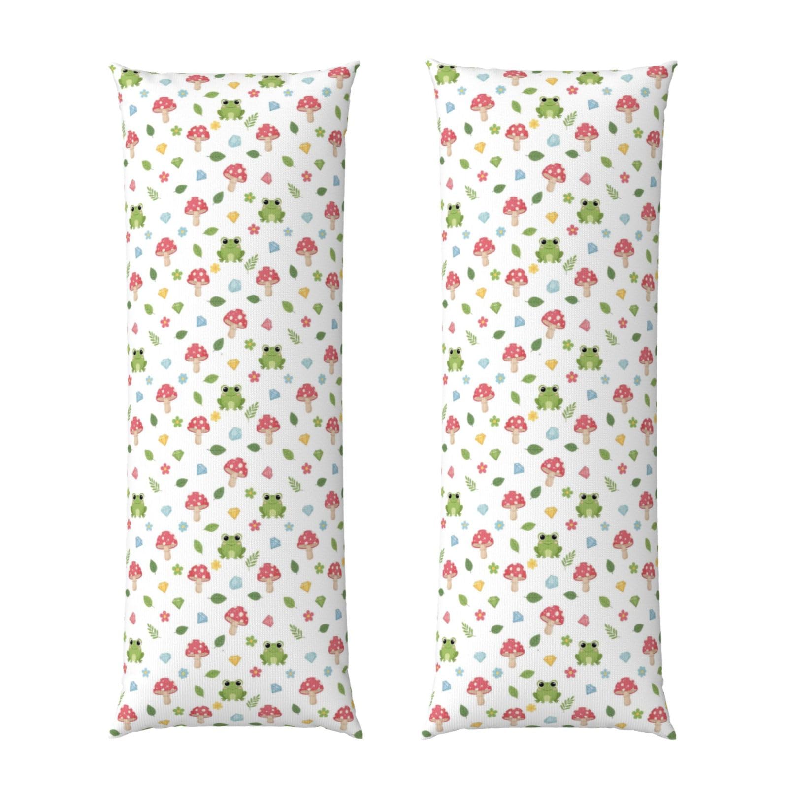 Body Pillow Cover 20x54 Inch, Floral Mushroom Cute Cartoon Green Frog, Silky Soft Long Pillowcase with Hidden Zipper, Wrinkle Resistant Cushion Case for Couch Bed Home