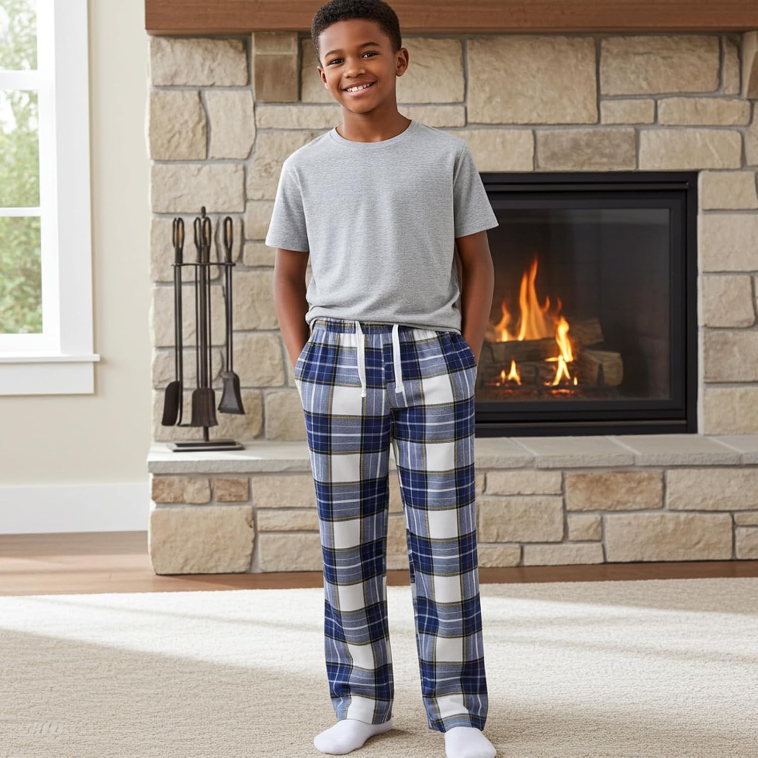 PATPAT Unisex Kids Plaid Pajama Pants Lounge Sleep Bottoms for 5–14 Years