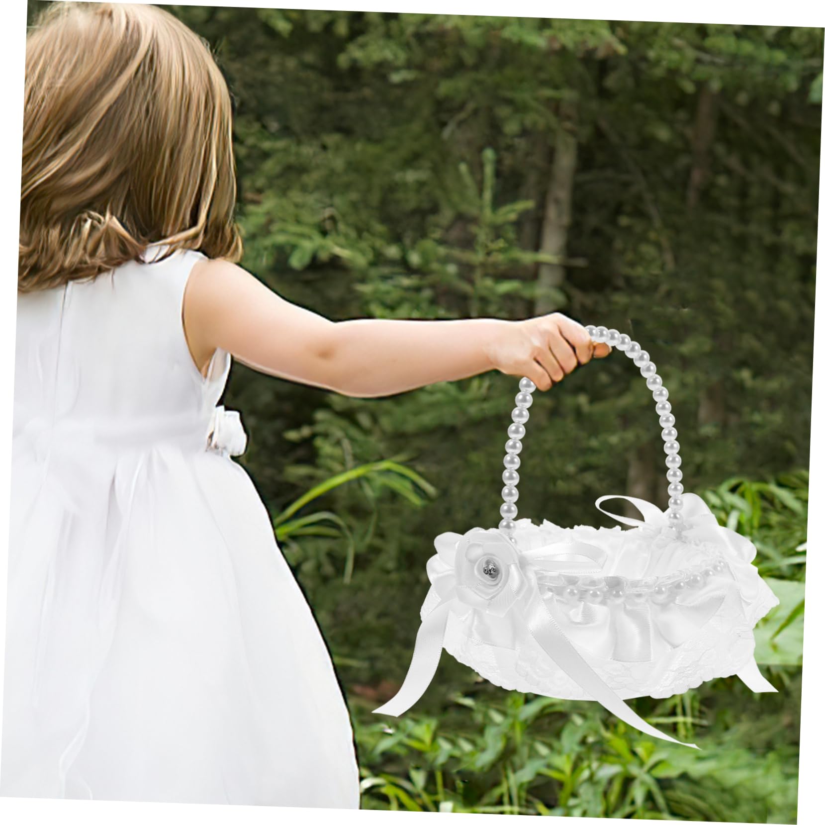Alipis 4pièces Panier Fleuri Dentelle Romantique Pour Demoiselle Honneur Panier à Bonbons Élégant Avec Poignée Perles Pour Mariage Décoration De Cérémonie Et Transport De Fleurs