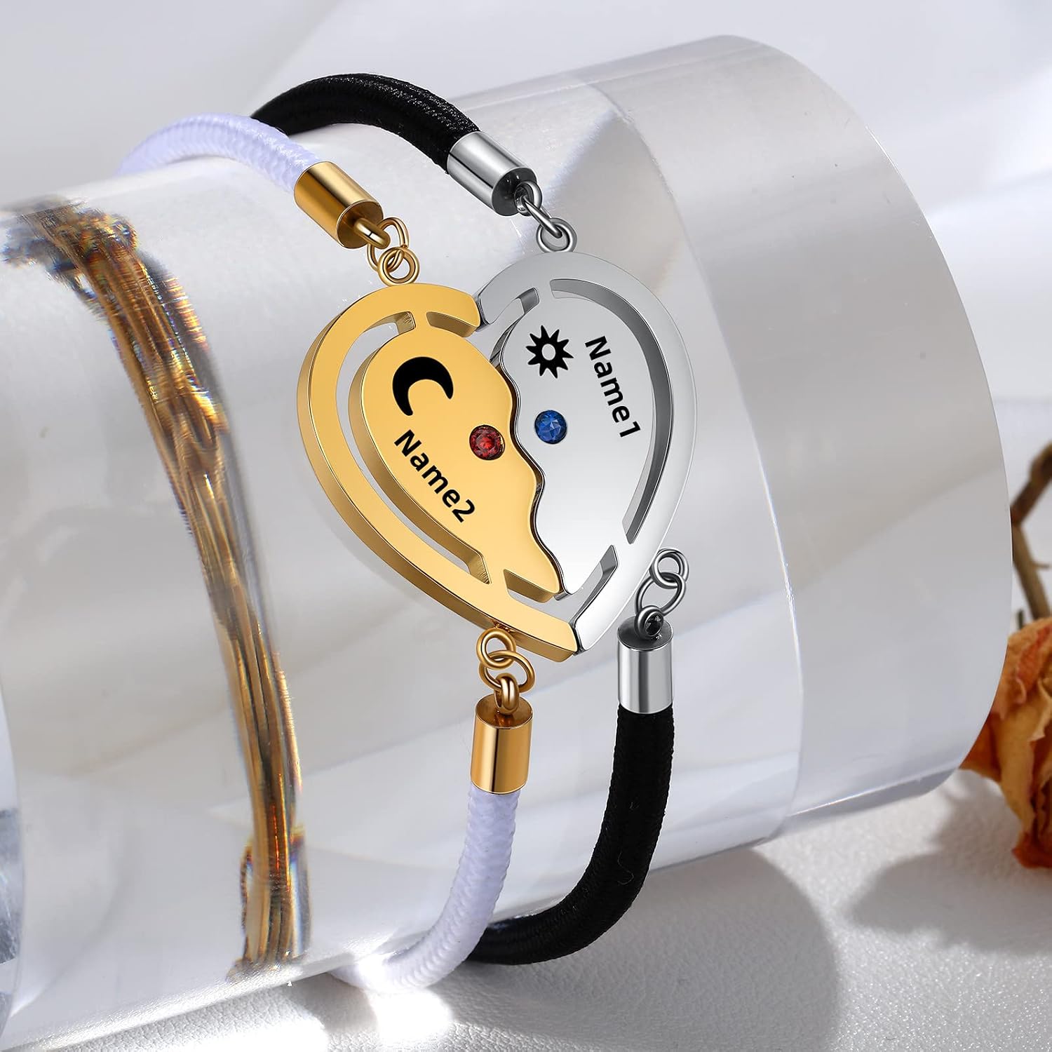 Personalized Custom Name Matching Bracelets for Couples His and Hers Bracelets for Valentine's Day Boyfriend and Girlfriend Mobius Bracelets