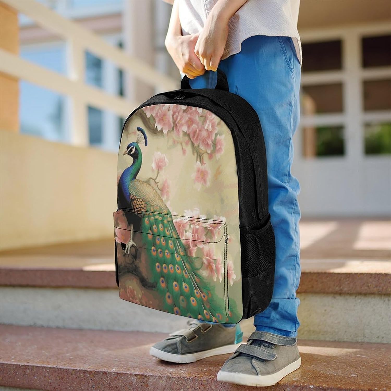 Oriental Peacock on Flower Tree Backpack Daypack Travel Backpack | Lightweight Casual Laptop Backpack for Women Men Aesthetic Travel Bag for Weekender Business Hiking Outdoor