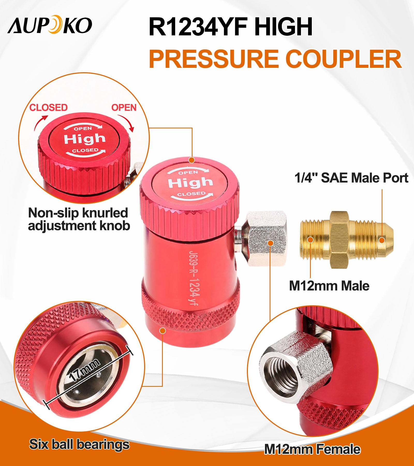 Aupoko R1234yf Coupleurs rapides, côté haut/bas R1234yf Adaptateurs de connecteur manuels avec port mâle de 6,35 mm, remplacement pour manomètre de collecteur de réfrigérants A/C