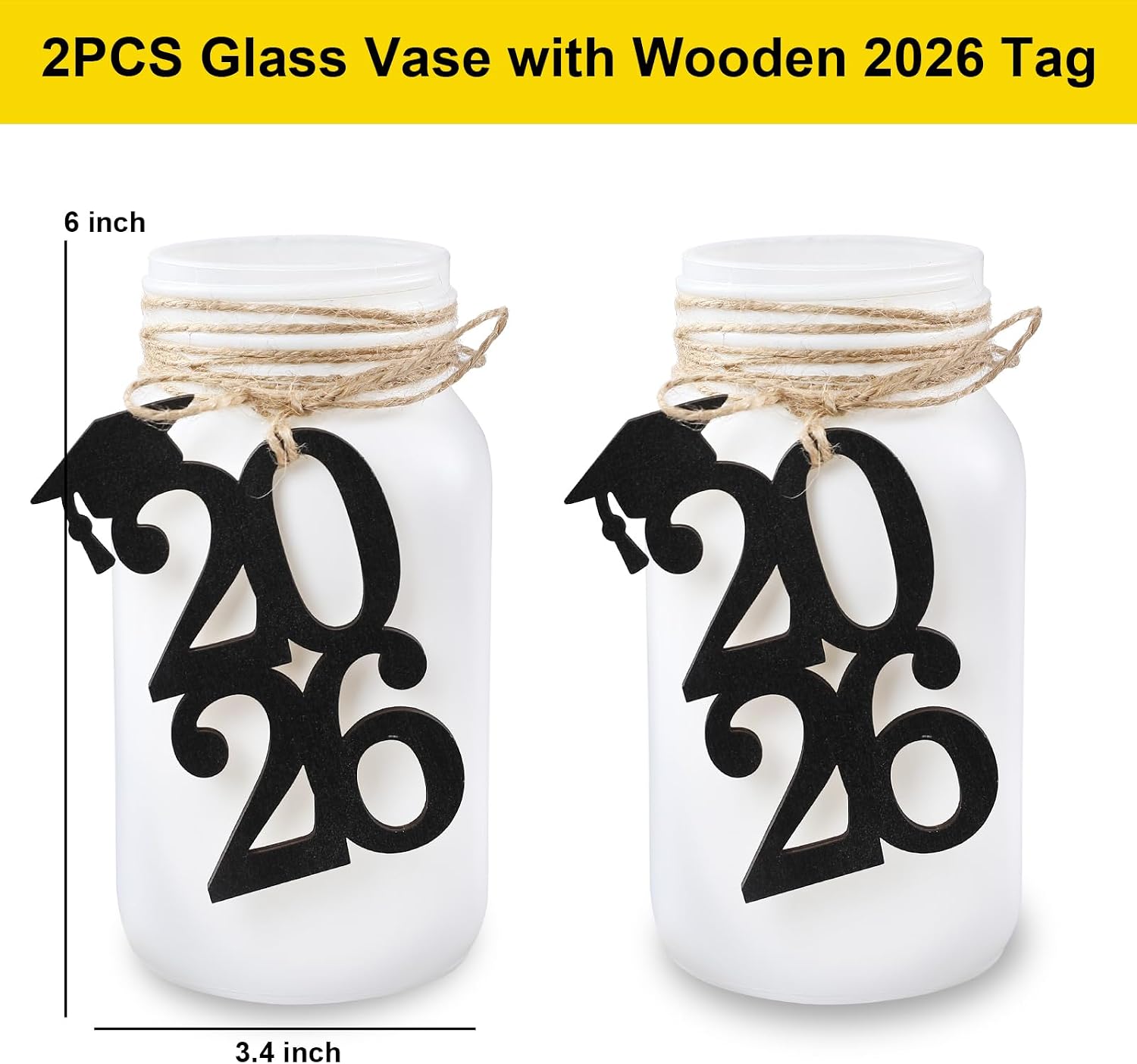 Graduation Decorations Class of 2026 2PCS Glass Mason Jars with 2026 Wooden Tag Party and Tabletop Decorative Vases for College High School Congrats Grad Supplies image 4