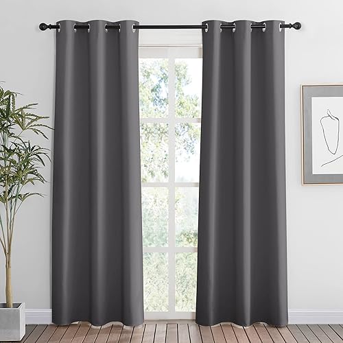 Miniatura 320 de RYB HOME Juego de 2 paneles de cortinas opacas grises de 63 pulgadas de largo, cortinas sólidas resistentes para oscurecer la habitación