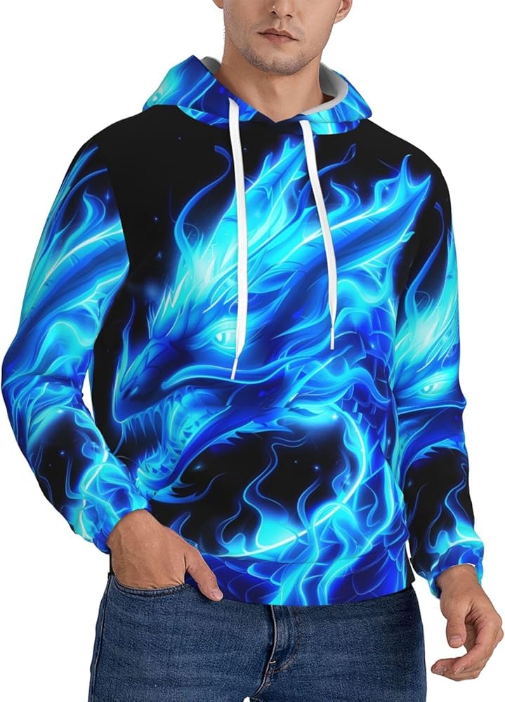 Amazon.com: YPPAHHHH Blue Fire Dragon Men'S Hoodie Animal Dragon