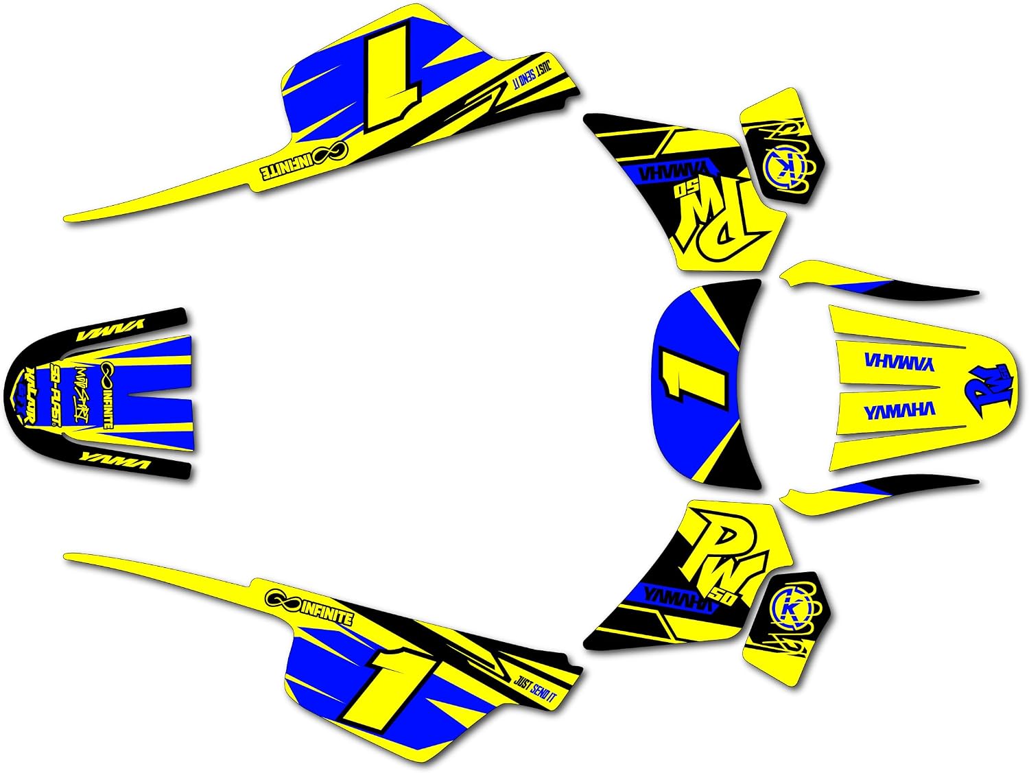 Graphics Kit for Yamaha PW 50 (1980-2023) Blazing Series Red 16 Mil - Dirt bike Custom Racing Graphics Decals Stickers Kit, no-plastics