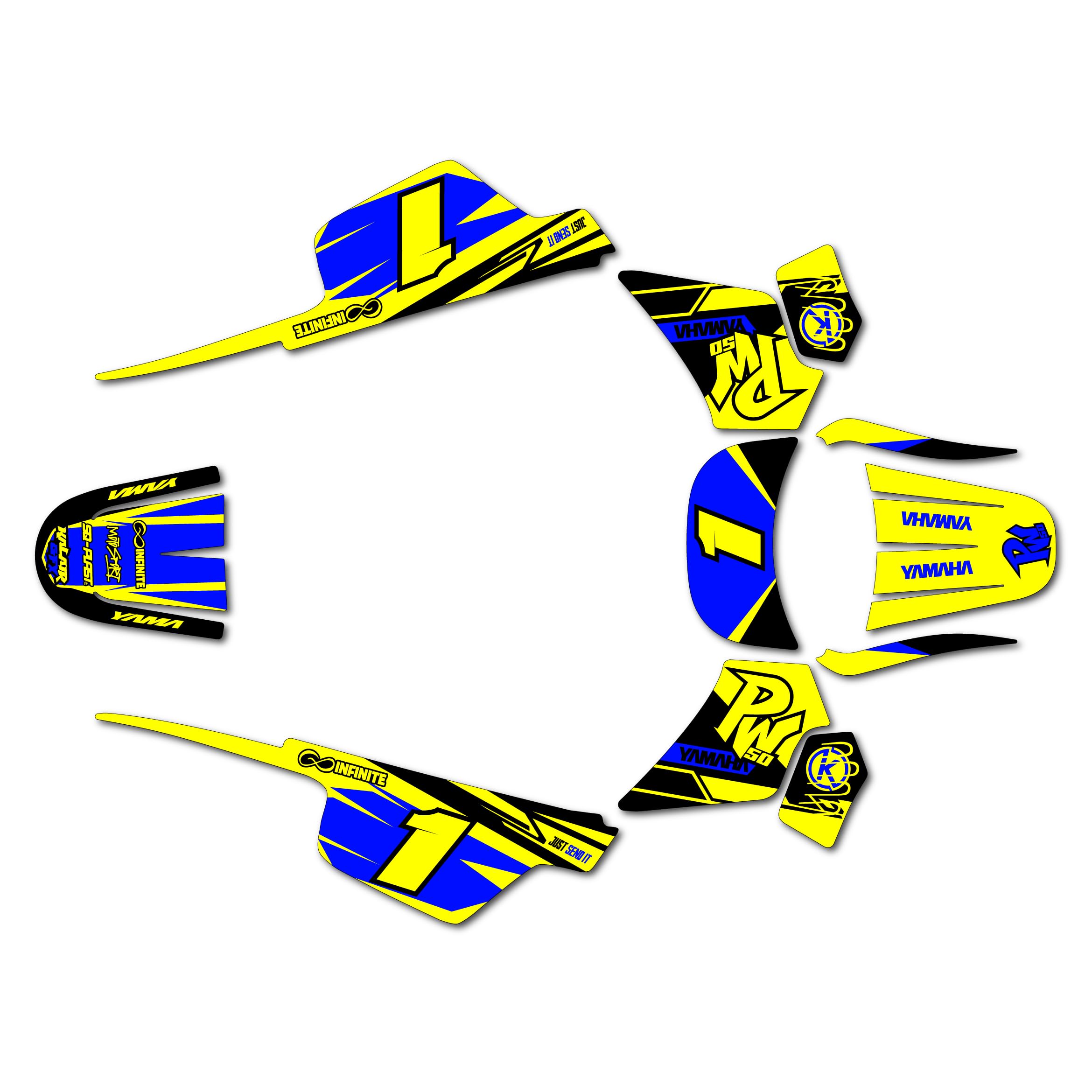 Kalair GFX Graphics Kit for Yamaha PW 50 (1980-2023) Blazing Series Yellow 16 Mil - Dirt bike Custom Racing Graphics Decals Stickers Kit, no-plastics