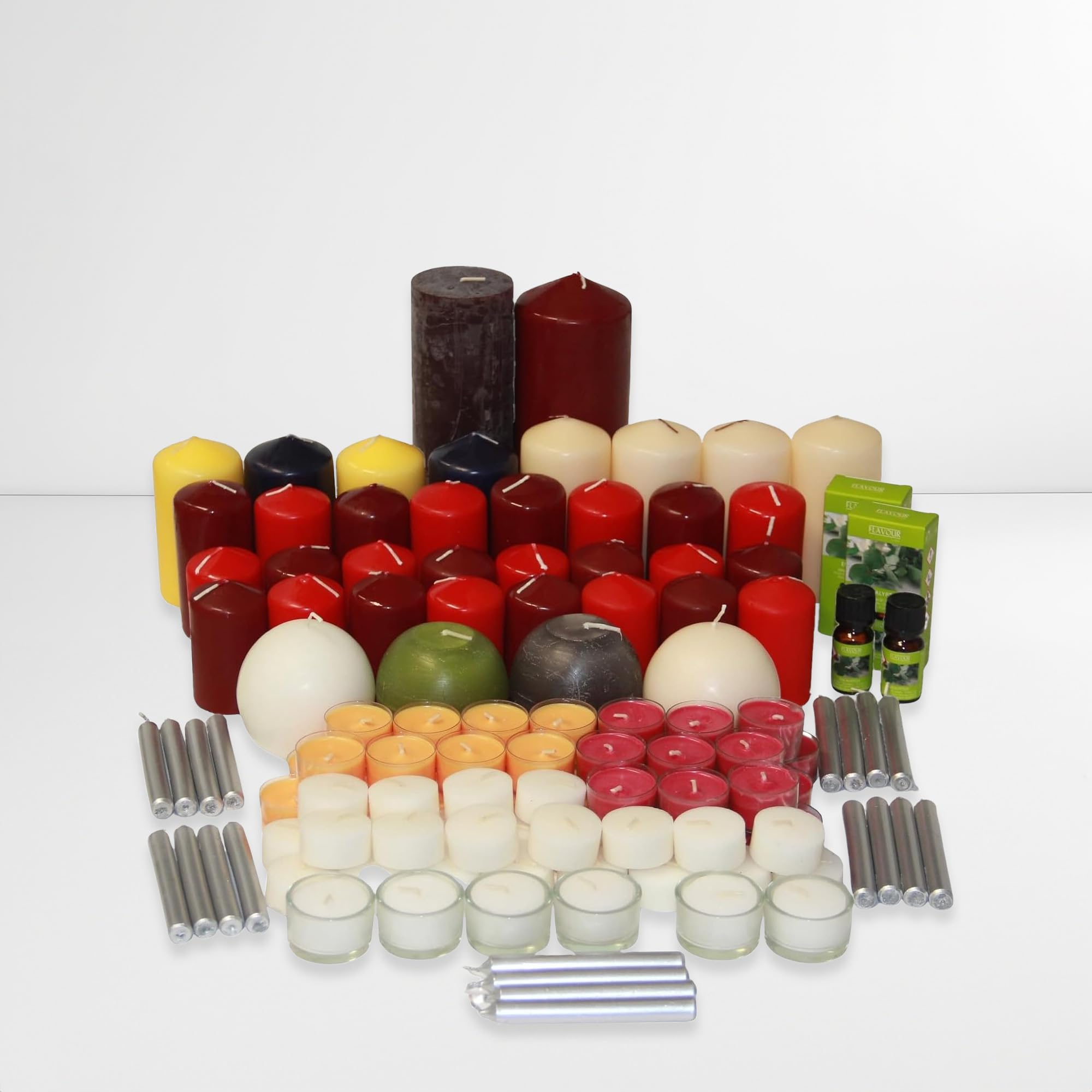 Kerzenset Mischpaket aus Kerzen Wachskerzen Stumpenkerze Kugelkerzen Baumkerzen Teelichter Öl Winterdeko Mix Duftkerzen für Feste Weihnachten Partys Hochzeit 9 kg