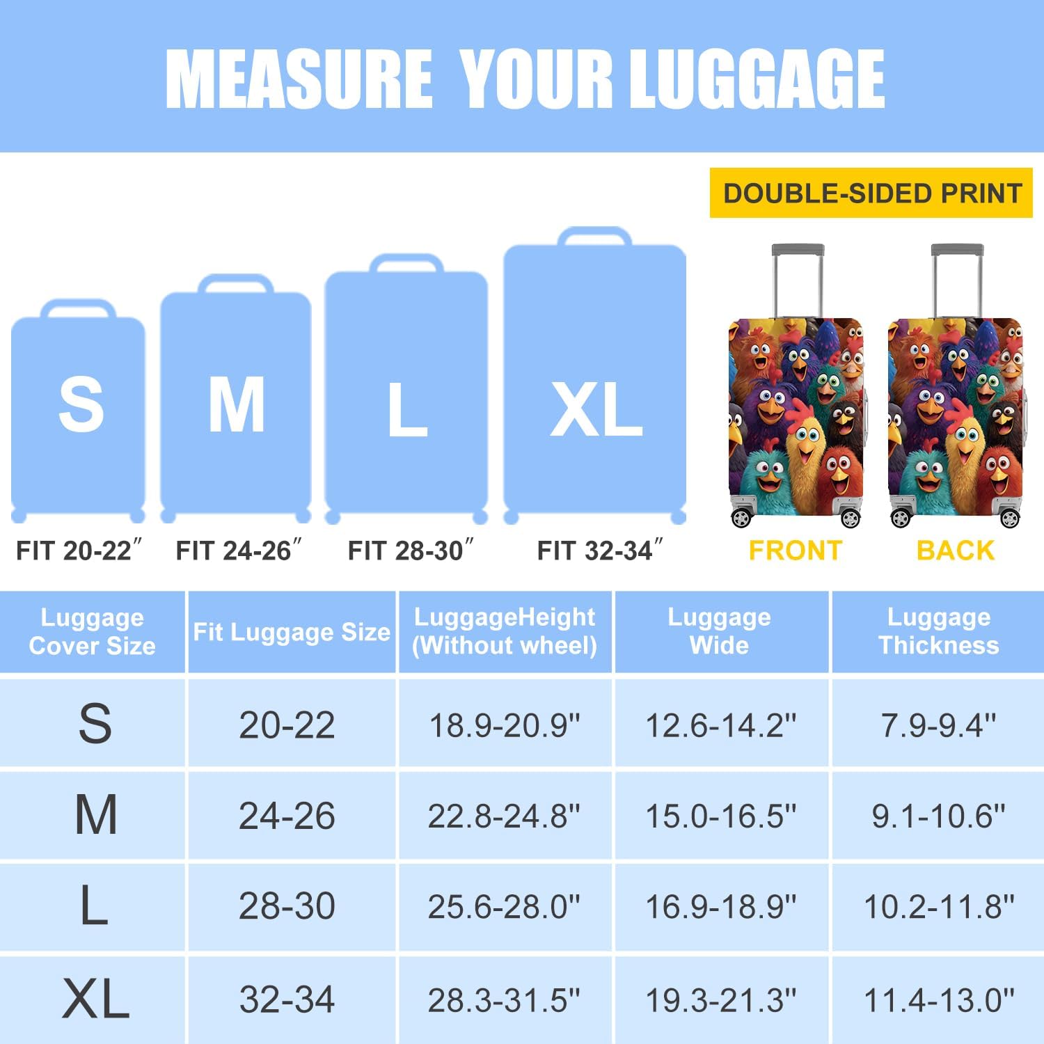 Colorful Chicken Luggage Cover for Suitcase 32-34 Inch – Cute Cartoon Animal Travel Suitcase Protector – Vibrant Anti-Scratch Washable Luggage Sleeve with Funny Rooster Design,XL