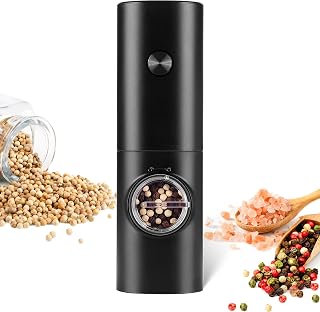 Gulex® Electric Pepper Grinder or Salt Mill, Battery Powered Pepper Mill with 5 Level Adjustable, LED Light, One-Handed Operation Salt and Pepper Grinder for Kitchen, Restaurant, BBQ (1 pack)