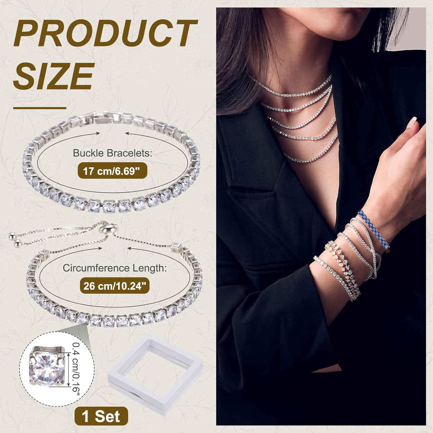 MECCANIXITY Diamond Tennis Bracelet for Women, Adjustable Stackable Cubic Zirconia Tennis Bracelet with - Image 2