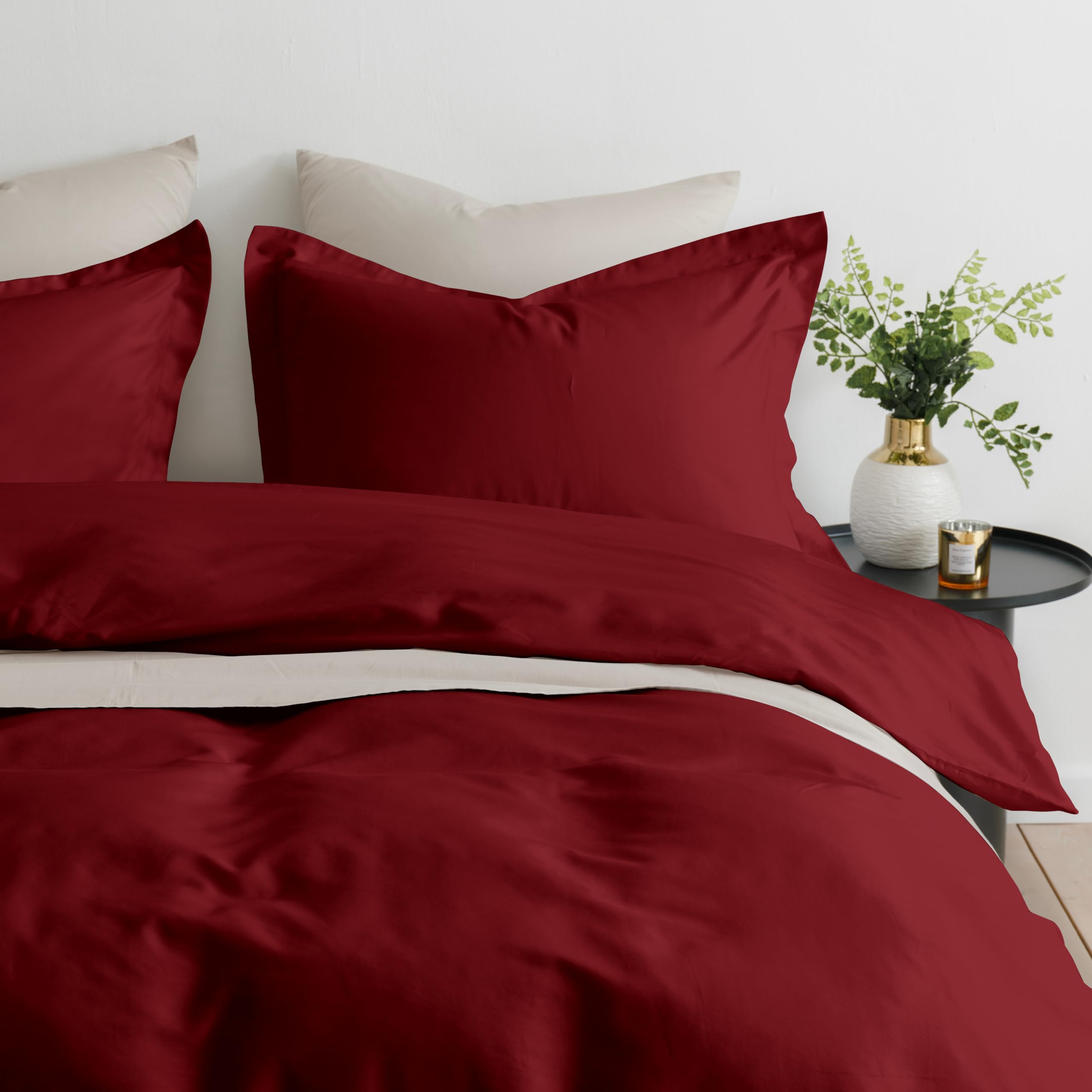 Elegant Comfort Luksusowy 3-częściowy zestaw poszewek na kołdrę – ultramiękki gęstość splotu 1500, kolekcja hotelowa, egipska jakość, poszewka na kołdrę z zapięciem na guziki i 2 poszewkami na poduszkę, pełny/królowy, bordowy