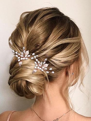 Heread Horquillas para el pelo de novia con perlas de oro rosa, pedazos de pedrería para el cabello de boda, accesorios para el cabello para mujeres