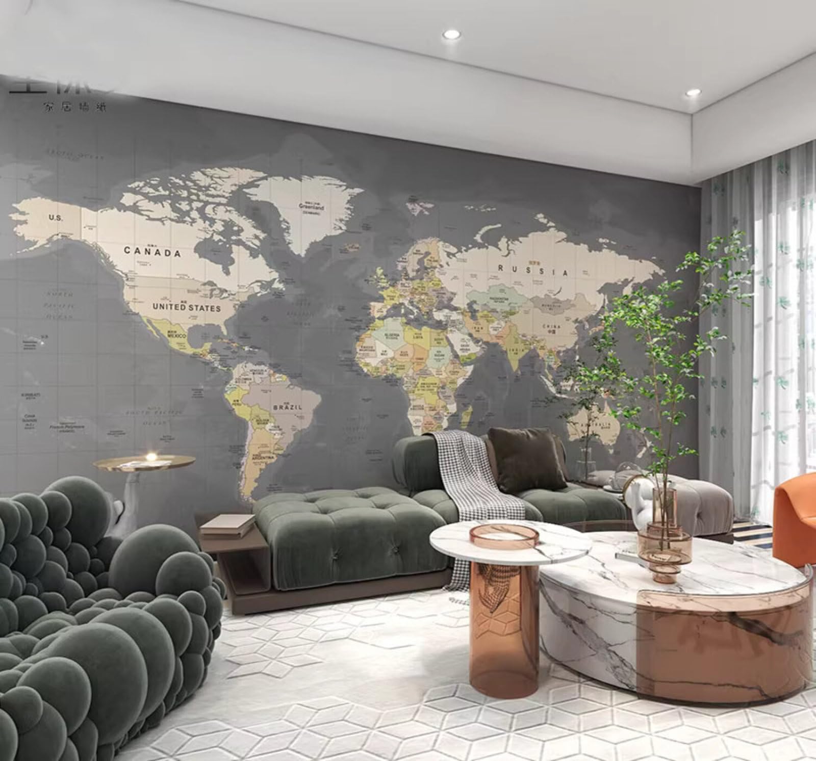 Minimalist Abstract Retro World Map Industrial Style 3D Wallpaper Easy Install Feature Office Living Room Sofa Bedroom TV Background Wall Decoration-150cm×105cm