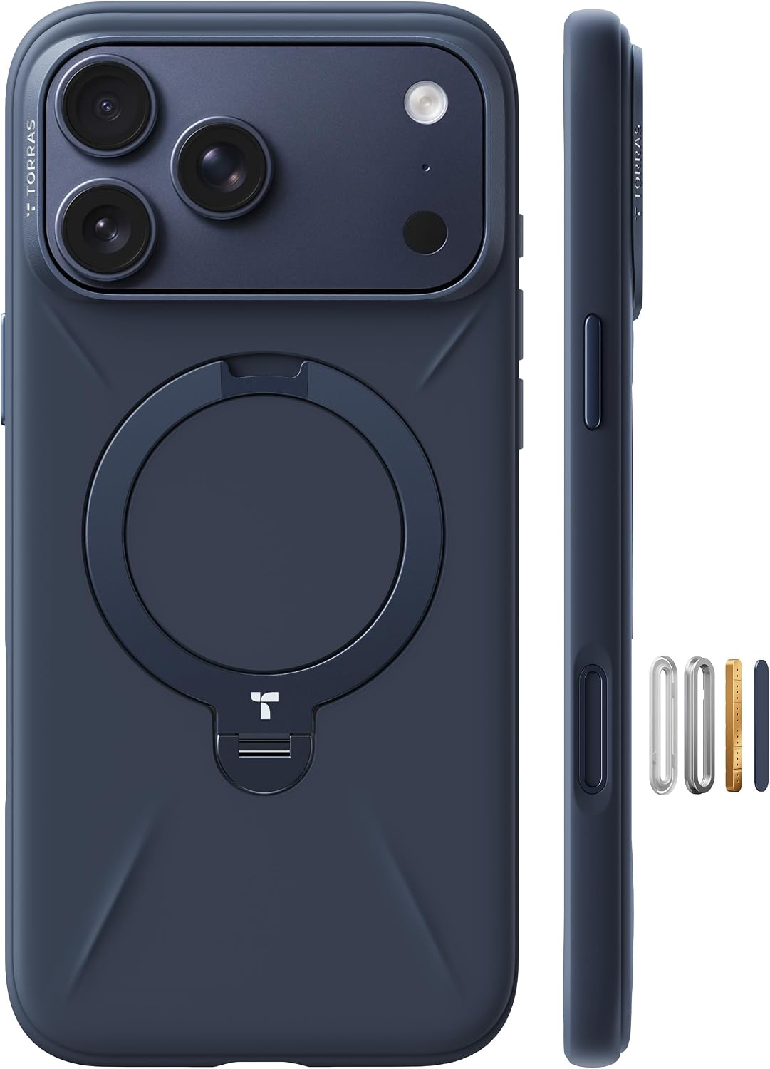 TORRAS Ostand Q3 Silicone for iPhone 17 Pro Max Case, Fit for MagSafe, 360 Spin Ring Holder Stand, Soft Liquid Silicone Cozy Grip, Camera Control, Protective Case for iPhone 17 Pro Max, Deep Blue