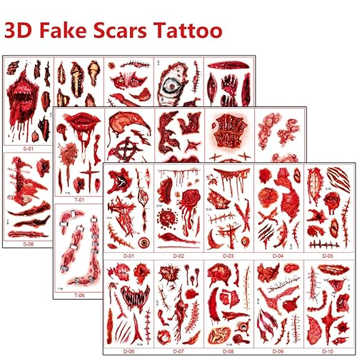 Miniatura 2 de Falso Cicatrices Tatuaje Temporal Halloween Maquillaje Kit Herida Sangre Chucky Cicatrices Tatuajes Para Niños