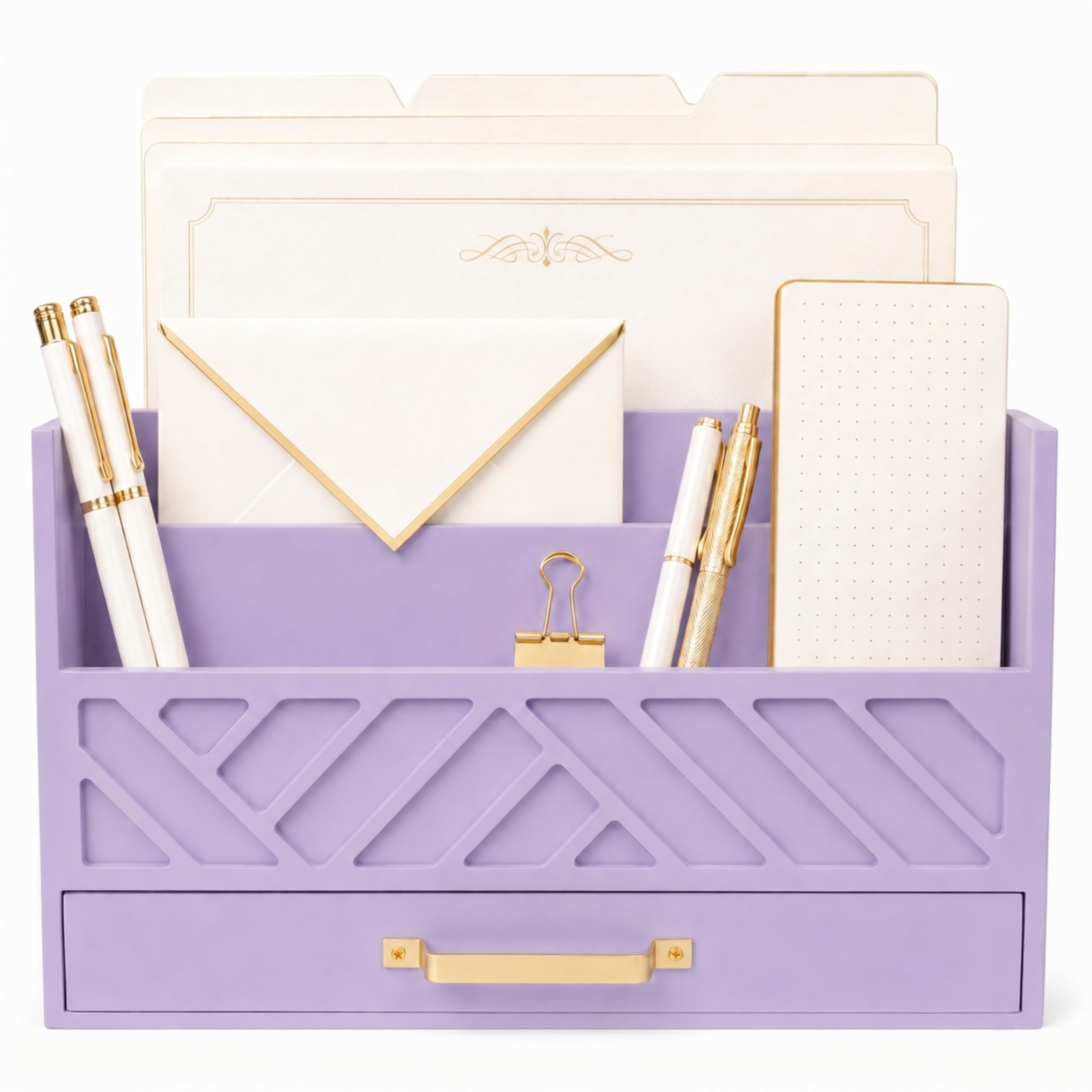BLU MONACO Mail Organizer Countertop Kitchen - Purple Wood Desk Storage with Drawer - Mail Sorter or Bill Holder for Desk - Farmhouse Accessories & Mail Basket for Counter