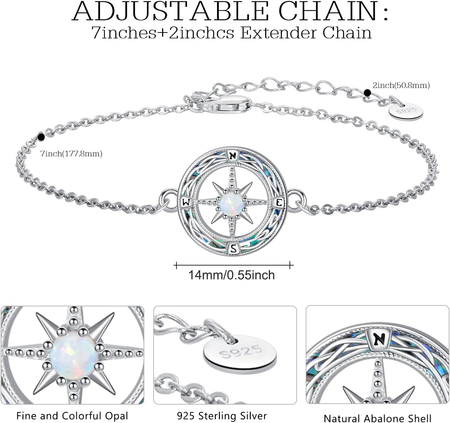 Compass Bracelet 925 Sterling Silver Celtic Knot Compass Bracelet Christmas Gifts for Men Women - Image 3