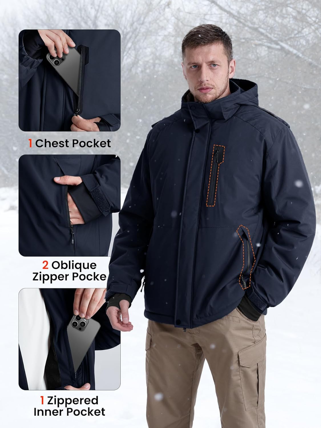 Men's Winter Coats,Water Resistant Warm Insulated Hooded Parka Jacket with Fleece Lined for Snow Ski - Image 5
