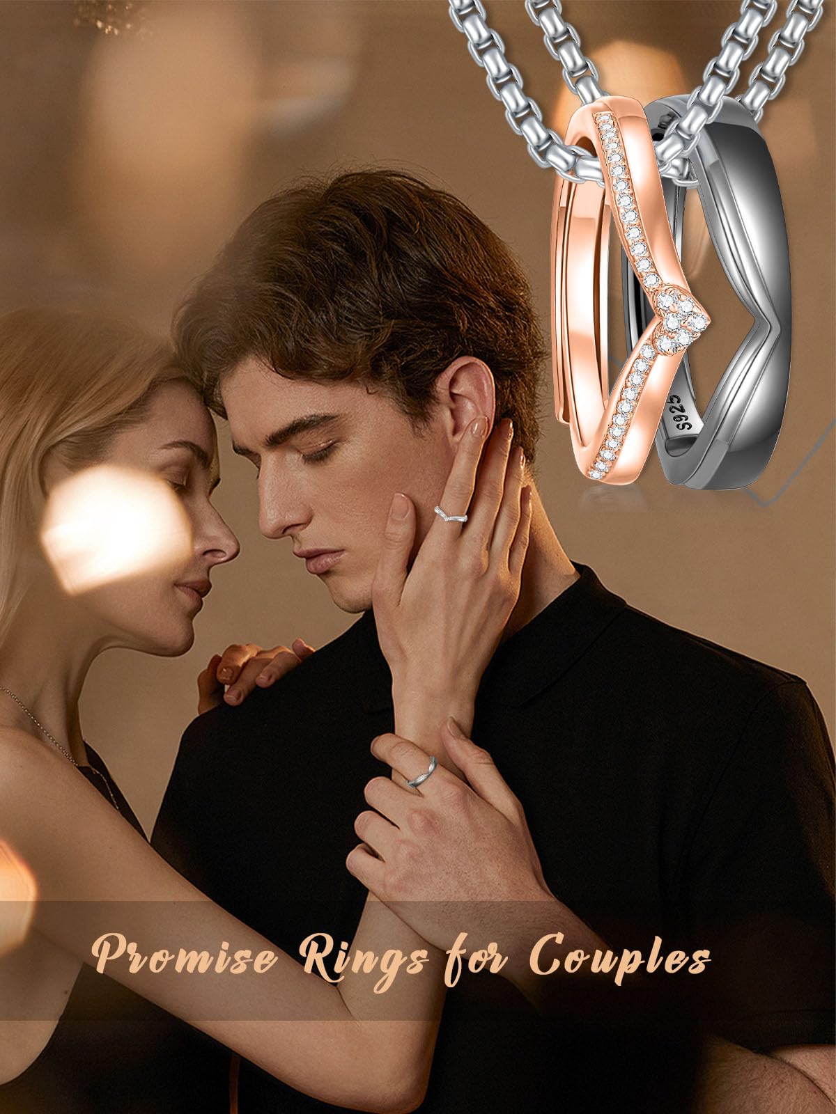 Matching Cat & Love Arrow Sterling Silver Cute Couples Heart Necklaces - Gifts for Couples: Matching Couple Ring-2