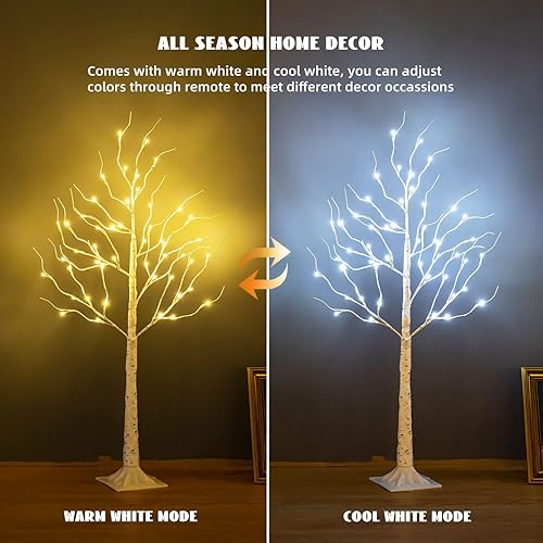 Miniatura 2 de Árbol de abedul iluminado, 48 luces LED de abedul para interiores y exteriores, luz de árbol de ramita artificial de 9 modos, temporizador para