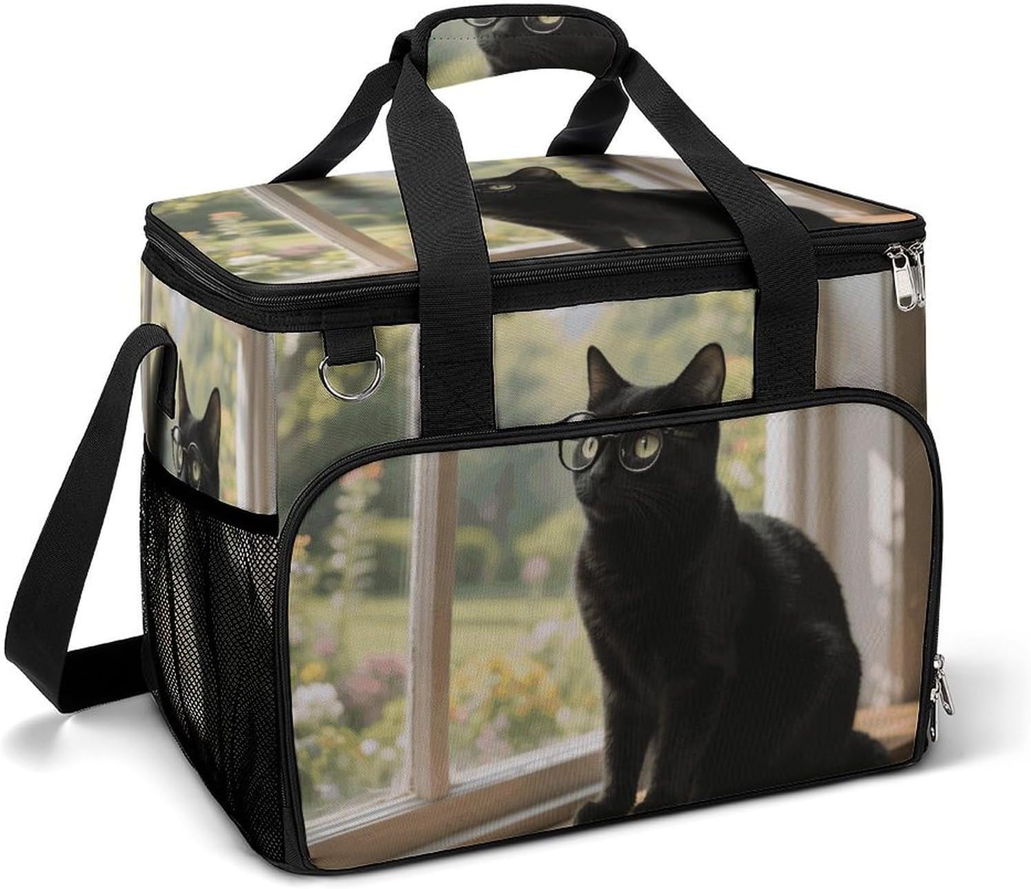 Insulated Picnic Backpack Tote Bag, Large Capacity 30L Black Cat Glasses Cooler Bag Leakproof Beach Bags Portable Lunch Box Waterproof Picnic Basket for Beach Camping BBQ