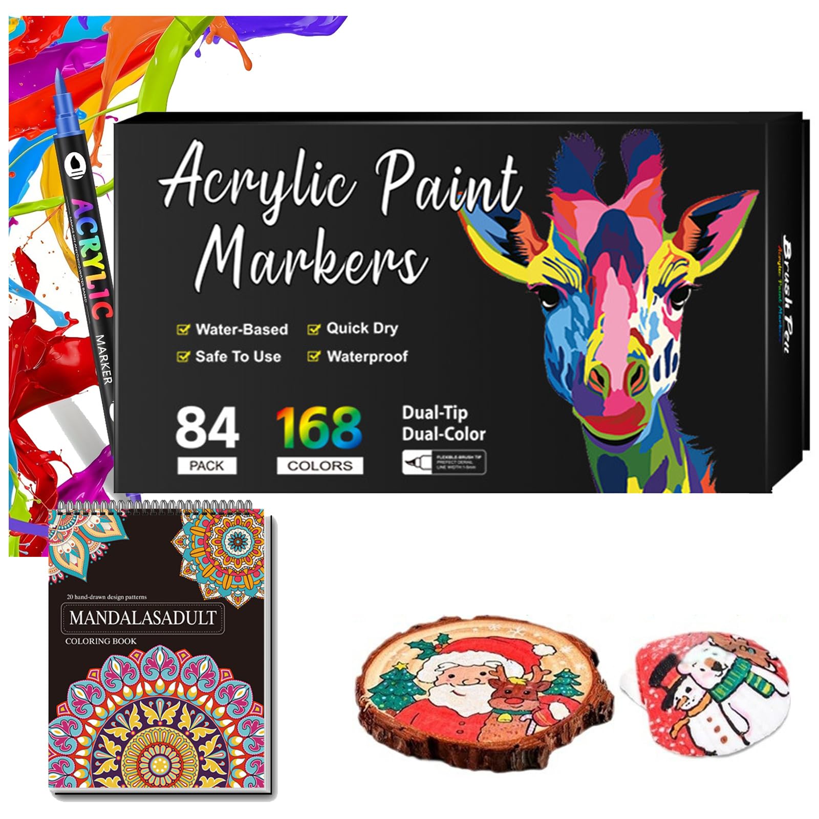 L'acryl'art - Coffret De Feutres Acryliques 168, L'acryl'art Coloriage Séchage Rapide Anti-Taches, Feutre Acrylique Coloriage Magique, Acrylic Marker Pour Pierres œU.S Bois Plastique Verre (168)
