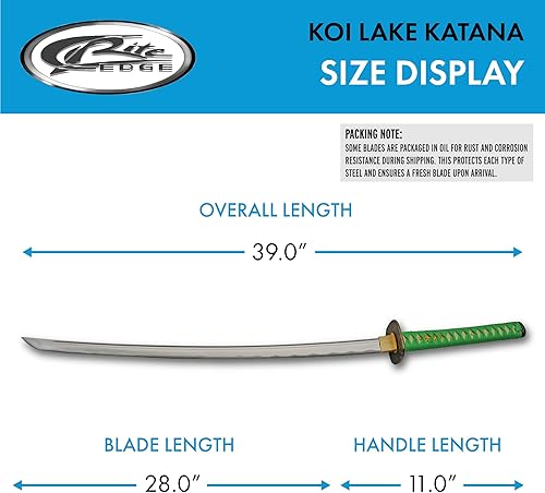 Miniatura 3 de Espada Katana réplica de acero al carbono de estanque Koi verde de 39 pulgadas con vaina impresa ABS