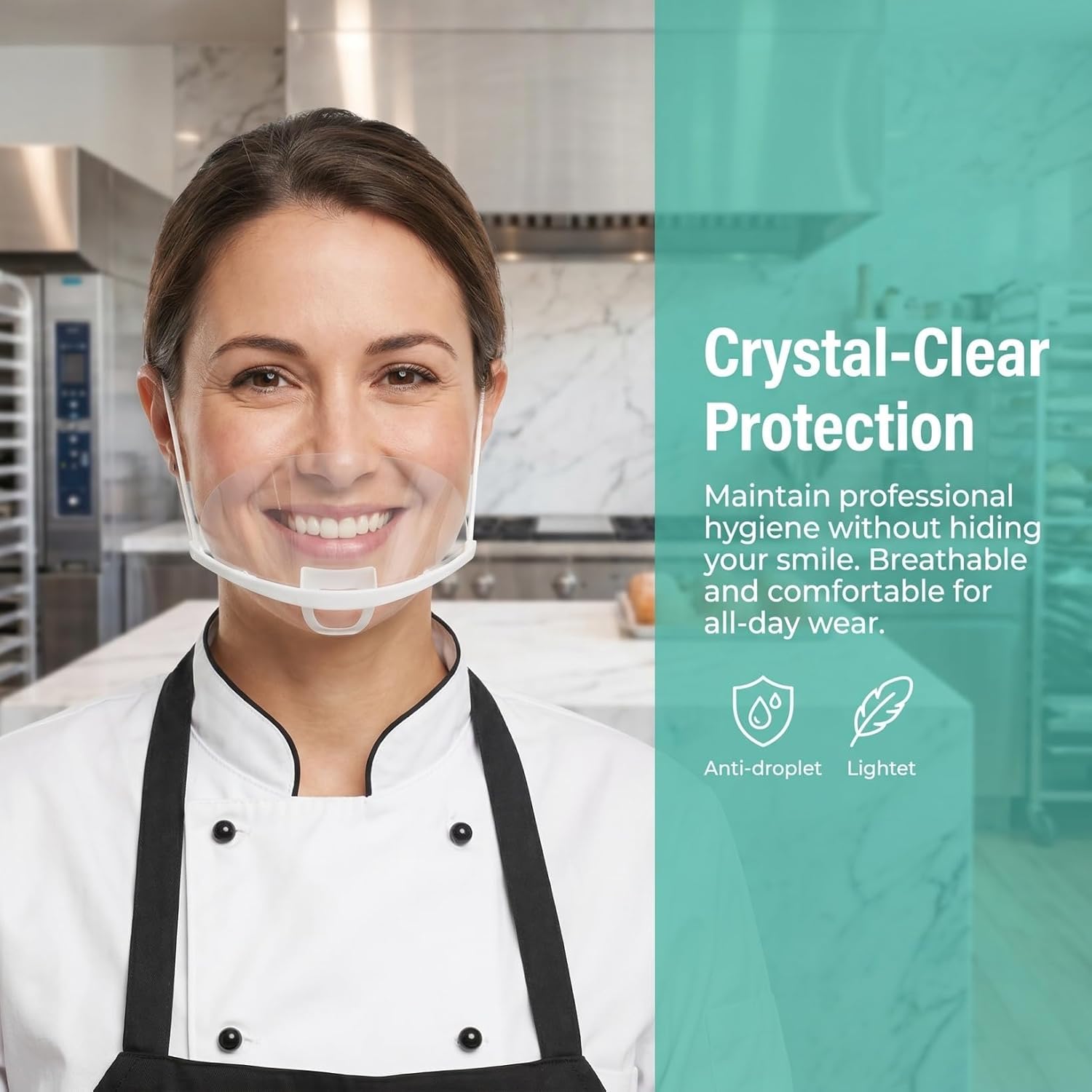 Operitacx 10 Pcs Clear Face Masks - Anti-Fog Transparent Open Face Shields, Reusable Mask for Foodservice, Chef & Restaurant