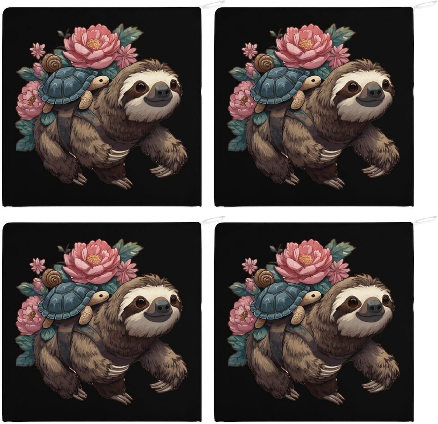Funny Sloth Turtle Snail Microfiber Hand Towels for Bathroom Soft Absorbent Bath Kitchen Towel with Hanging Loop 4PCS