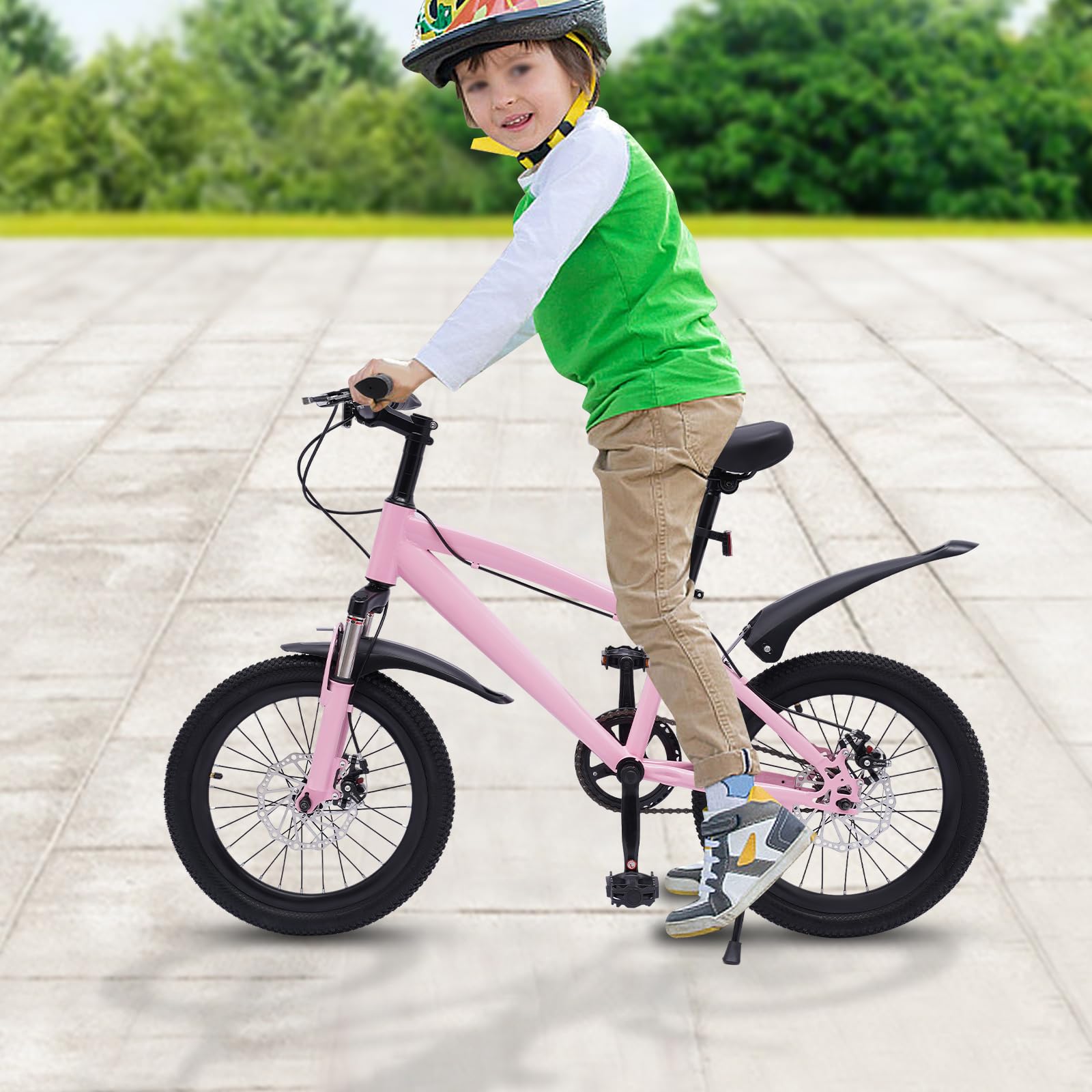 Bicicleta de montaña 18 pulgadas niños guardabarros reflectores freno pedal rosa negro