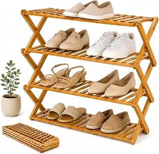 Felino® Schuhregal Schuhablage Organizer aus Bambus Holz offen | 70cm lang | Schuhorganizer offenes Regal klappbar auch für Camping